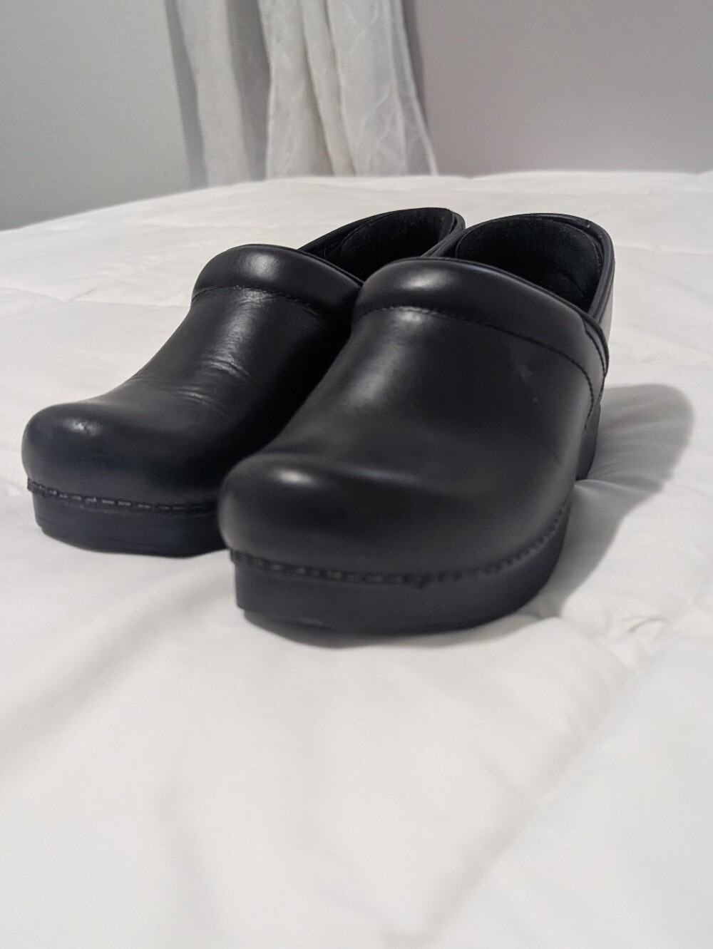 Dansko Black Leather Slip-On Clogs for Women